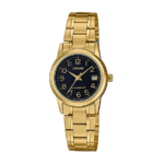 Casio Analog Water Resistant Tri-Fold Clasp Watch with Black Face